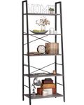 Yusong Ladder Bookshelf, Bookshelf Ladder Shelf, 5-Tier Bookshelf for Bedroom, Industrial Book Shelves Storage Rack with Metal Frame for Home Office, Rustic Brown, Gray