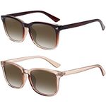 MEETSUN Polarized Sunglasses for Women Men Retro Style Square Sunglasses 100% UV Protection (2Pack Brown Clear+Light Brown)