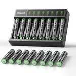 HiQuick 16 x AAA Rechargeable Batteries with AA AAA Battery Charger, 8-Bay LED Battery Charger with 16 Counts AAA 1100mAh Rechargeable Batteries, Rechargeable Batteries and Battery Charger Combo