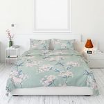 SELBERY Floral Printed Cotton Bedsheet for Double Bed Queen Size 90 X 100 inches with 2 Pillow Covers 18 X 28 inches 190 TC Breathable, Wrinklefree and Soft Touch (Green)