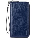 BOSTANTEN Leather Wallets for Women RFID Blocking Zip Around Credit Cards Holder Phone Clutch Navy Blue