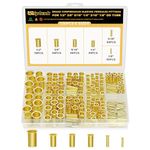 Siptenk 236PCS Brass Compression Tube Inserts for OD 1/2" 3/8" 5/16" 1/4" 3/16" 1/8", 6 Sizes Tubing Insert Brass Ferrule Fitting Assortment Kit