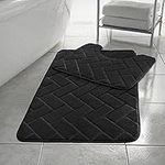 EXQUIZIT HOME Block Bath Mat Set Memory Foam Pedestal Set Bathroom Rug 2 Piece Soft Absorbent Non Slip Black Bath Mat (50CM X 80 CM) & Pedestal Mat (50CM X 40 CM) Approximate