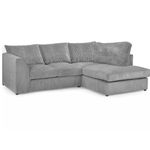 Right Hand Corner Sofa - Jumbo Cord L Shaped Sofas for Living Room with Thick Luxury Fixed back rest Cushioning | Sectional Couches Lounge Sofa Silver