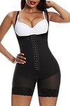 YIANNA Fajas Colombianas High Compression Hooks Shapewear for Women Tummy Control Bodysuit Butt Lifter Body Shaper Zip Crotch Black 7243 M