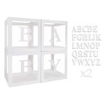Baby Shower Decoration Balloon Boxes, 4Pcs Baby Shower Balloon Boxes with 52 Letters(2 sets of A-Z),Transparent Balloon Boxes for Boy Girl Baby Shower Gender Reveal Birthday Party,DIY Name Combination