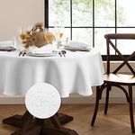 Elrene Home Fashions Laurel Solid Texture Water and Stain Resistant Tablecloth, 90" Round, White