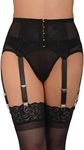 IMOMOTO Garter Belt Thong Set for Thigh High Stockings Lace Plus Size Socks Suspender for women with 6 Vintage Metal Clips, Black, XX-Large