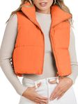 MEROKEETY Women's Crop Puffer Vest Lightweight Stand Collar Sleeveless Zip Up Padded Gilet Coat, Orange, Large