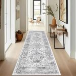 Enyhom Runner Rugs for Hallway, Grey Vintage Soft Touch Carpet Runner Machine Washable Kitchen Area Runner Rug Non Slip Entrance Dirt Trapper Barrier Mat for Bedroom Living Room Entryway, 60 x 180 cm