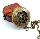 ANTIQUANA Brass Sundial Compass with Leather Case and Chain - Push Open Compass - Antiquated Finish