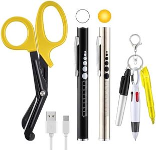 Enhon 6 Pack Nurse Tools Set, 2 Rechargeable Pen Light with Two LED Sources and Pupil Gauge, One 6'' Medical Scissors and 3 Mini Highlighter Pen for Nurse, Student, Doctor, First Aid(Yellow)