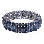 Ever Faith Austrian Crystal Art Deco Three Layers Party Elastic Stretch Bracelet Navy Blue Black-Tone