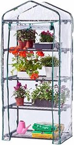 4 Tier Walk In Greenhouse – Compact Green House with 4 Shelves and Weatherproof PVC Plastic Cover – Plant House/Grow House for Garden and Outdoor – Roll up Zip Panel Door – Easy No Tool Assembly