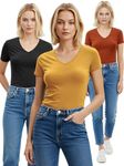 Emmalise Women's Short Sleeve T Shirt V Neck Tee Value Set (3Pk, Gold Mustard, Spicy Orange, Black, 1XL)