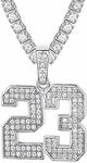 Custom Number Chain Tennis Necklace for Women Men Hip Hop Bling Cubic Zirconia Number Pendant Platinum Plated Sports Number 18 23 24 27 28 Personalized Jewelry for Rapper