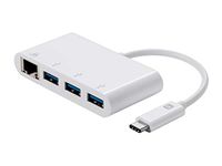 Monoprice USB-C 3-Port USB 3.0 Hub and Gigabit Ethernet Adapter - Plug-n-Play, Supports Up To 5Gbps Data Rate, Compatible with MacOS, Windows, Chrome OS, White - Select Series