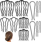 QOOSIKICC 12 Pcs Hair Side Combs, Hair Fork Clips, Hair Pins Combs, French Twist Updo Hair Accessories Combs, U-Shape Teeth Hair Styling Combs Tool for Vintage Hairstyle Women Girls Bun - Black