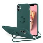 UEEBAI Case for iPhone 11 6.1 inch, Ultra Slim TPU Shockproof Case Liquid Silicone Case Rotatable Ring Holder Kickstand with Magnetic Car Mount Gel Rubber Cover Wrist Strap for iPhone 11 - Dark Green