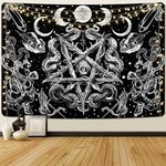 Alishomtll Witchy Snake Tapestry Aesthetic Gothic Pentagram Wall Hanging Moon Phases Skeleton Skull Wall Tapestry Mysterious Eye Wall Towel for Bedroom Living Room Black White 82.7x59.1in (210x150cm)