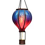 TERESA'S COLLECTIONS 18 Inch Hanging Solar Lantern Outdoor Garden Decor, Waterproof Blue Hot Air Balloon Flame Effect Lantern Decorative Flickering Solar Lights for Lawn Porch Tree Yard Decorations