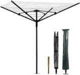 Nisorpa Rotary Outdoor Umbrella Drying Rack Adjustable Height Clothesline w/Waterproof Protective Cover Folding Rotary Dryer with 4-Aluminum Arms and Steel Post | 12-Lines with 165 ft. Clothesline