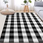 LHLJOYU Buffalo Plaid Rug 4' x 6' Black and White Area Rugs Large Buffalo Check Rug Retro Hand-Woven Hallway Mat Dining Room/Bedroom/Living Room/Farmhouse (Plaid, 4' x 6')