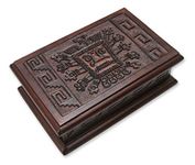 NOVICA Inca Sun God' Cedar and Leather Jewelry Box, Wood