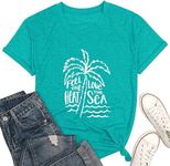 Beach Tshirts Shirts for Women Fun Hawaiian Shirts Coconut Tree Letter Print Graphic Tee Summer Holiday Vacation Tops, Mint Green, XX-Large