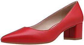 DREAM PAIRS Women' s DPU212 Chunky Low Block Heels Closed Toe Dress Wedding Pumps Shoes red pu Size 5.5