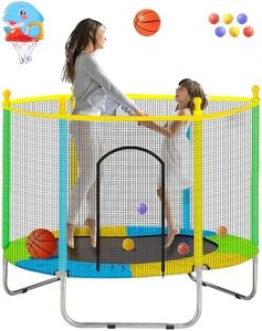 Juoe Trampoline for Kids with Basketball Hoop and Ball,4.6 FT Rebounder Trampoline Indoor Outdoor for Kids with Enclosure Net Up to 440 Ibs,ASTM Approved,Toddler Trampoline Birthday Gifts for Kids