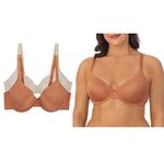 ELLEN TRACY Everyday Full Coverage T-Shirt Bra with Underwire - Smoothing Comfort - Adjustable Straps - 2-Pack Multipack, Dark Nude/Shell, 36D