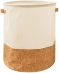 More Décor Waterproof Canvas Collapsible Laundry Hamper - White and Bark Round Laundry Bag - Multi-use Storage Bin