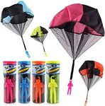 Toys+ 4 Pack Tangle Free Throwing Parachute Man with Large 20" Parachutes! Blue, Orange, Pink and Yellow