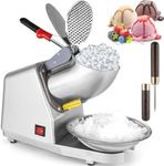 Ice Shaver Machine - Electric 4 Blades Ice Crusher Shaver, Stainless Steel Snow Cone Maker Shaved Ice Machine (300W 2200r/min) for Home & Commercial Use, Prevent Splash, with Ice Pick & Bowl