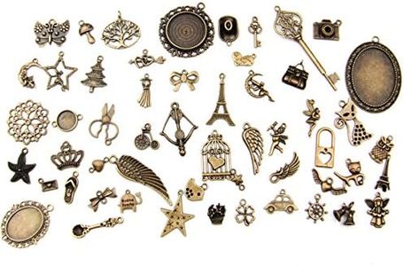 ALL in ONE Mixed Antique Bronze Alloy Pendants Beads Charms Chains Connectors Jewelry Findings : Animal, Tree, Flower, Star, Love, Crown, Key, Lock, Cross, Angel, Wing (100pcs, Antique Bronze)