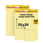 Post-it Self-Stick Lined Easel Pad Notes, 25" x 30", 2 Pads, 30 Sheets/Pad, Yellow, Flip Chart Paper