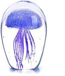 QFkris Hand Blown Purple Glass Jellyfish Figurines Collectibles, Glass Paperweight Sea Animal Sculpture for Fish Tank Table Decor