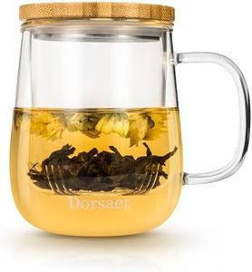 Dorsaer Glass Tea Mugs - 16.9oz Glass Tea Cup with Infuser and Lid for Tea Steeping at Home and Office. Larger Glass Tea Cups, Glass Tea mugs with infuser and lid