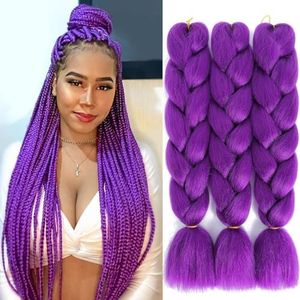 SuCoo Kanekalon Braiding Hair Extensions High Temperature Synthetic Fiber Jumbo Braiding Hair Extensions Crochet Twist Braids With Small Free Gifts 24inch 3pcs/lot(Dark Purple)