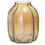 Flower Glass Vase,Grey Bud Vases,Simple Striped Design for Home Floor Decor,Farmhouse Decor, Centerpiece Coffee Table Decorations (B Style - Amber 8.0", H-8.0IN)