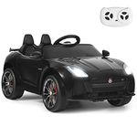 GYMAX Kids Ride on Car, 12V Battery Powered Licensed Jaguar F-Type SVR Toy Car with Remote Control, Music, Lights, USB/MP3/TF, Slow Start & Safety Belt, Children Electric Vehicle for Boys Girls(Black)