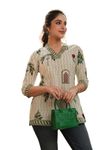 NAINVISH Women's Green Floral Printed A-line Cotton Blend V-Neck Top (SD672_T-M)