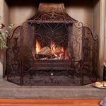 Fire Guard Recycled Iron Spark Protection Screen Fireguard Antique Brown Three Fold Fire Screen