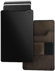 Groove Life Groove Magnetic Thumb Swipe Wallet Black/Brown Leather Go Mens Minimalist Aluminum Credit Card Holder with RFID Blocking, Genuine Leather Attachment
