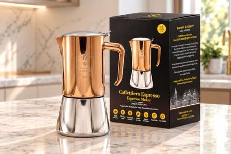 FIAMMA & FERRO Premium Italian Moka Pot - 12-Cup (600ml) Stainless Steel, Copper PVD Finish, Induction Compatible, Zero Aluminum, Zero Plastic