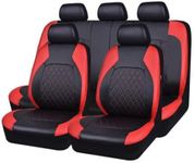 GEBBEM Car Seat Covers for Ford Fiesta/Fiesta Zetec S/Fiesta Mountune/Fiesta St 2000-2023 2024, 9 Pcs Full Sets Leather Non-Slip Waterproof Breathable Seat Protector Interior Accessories,Red