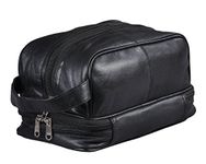 Mens Toiletry Bag Shaving Dopp Kit for Travel by Bayfield Bags (Black) Bottom Storage Holds More-Leather Toiletry Bag for Men-Bathroom Shower Bag for Grooming Mens Toiletries