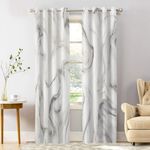 Shrahala White Gray Abstract Marble Blackout Window Curtains, Black Art Curvy Wave Thermal Insulated Curtains Grommet Top Window Drapes for Living Room, Bedroom (2 Panels,52 x 84 in)