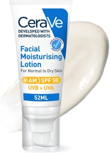 CeraVe AM Facial Moisturising Lotion SPF50 – 52ml, Ceramides, Niacinamide, UVA/UVB Protection